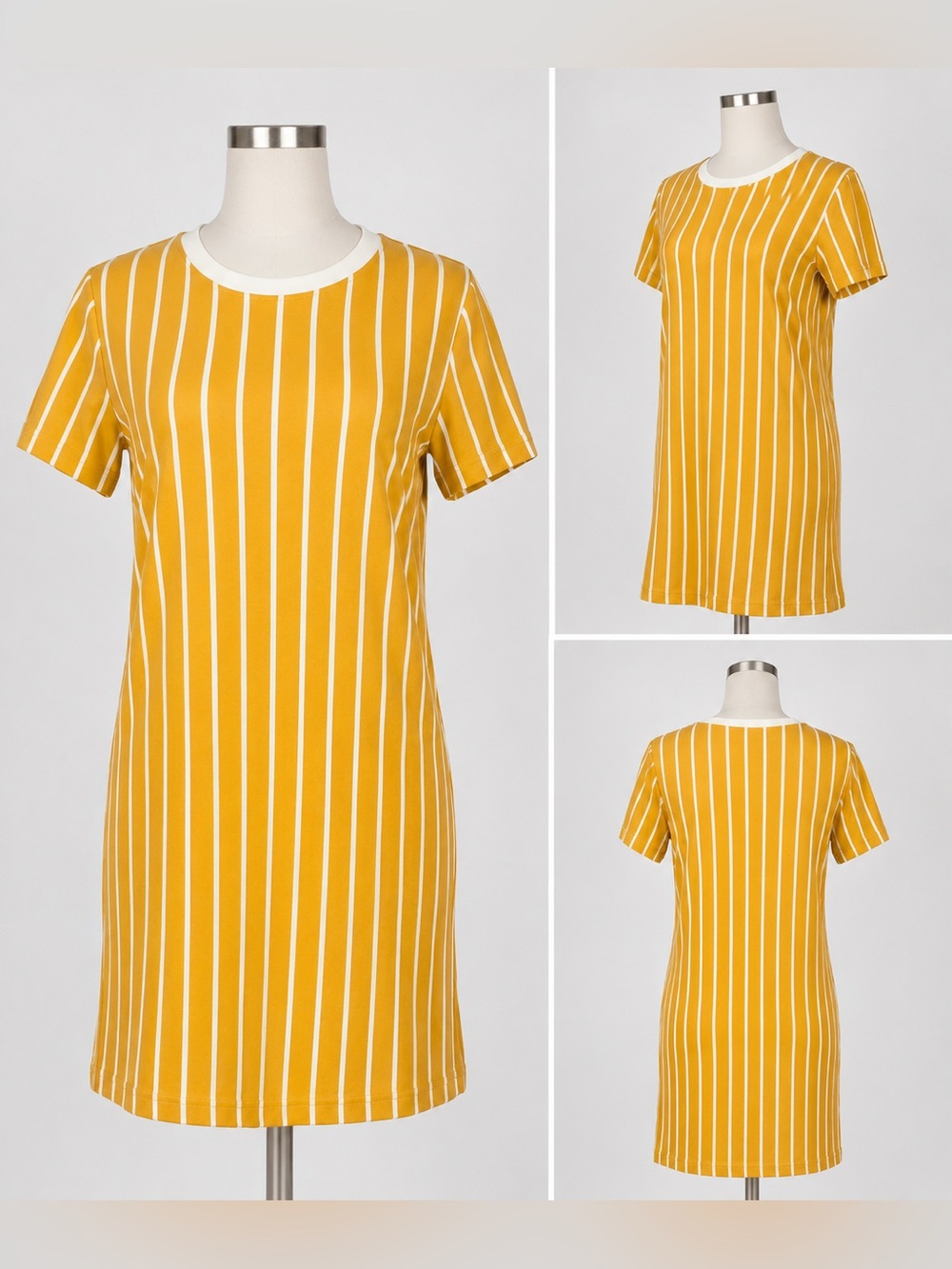 Forever 21 Mustard Yellow & White Striped Short Sleeve T-Shirt Dress